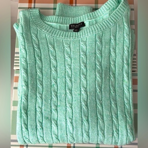 NWT! TALBOTS Soft Green Cotton Blend Crew Neck Sweater, Medium Petite - Picture 5 of 8